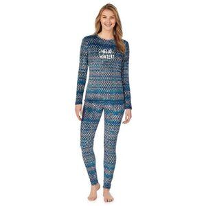 Cuddl Duds Womens Blue Winter Long Sleeve Pajamas Loungewear 2 Pc Set Sz S New
